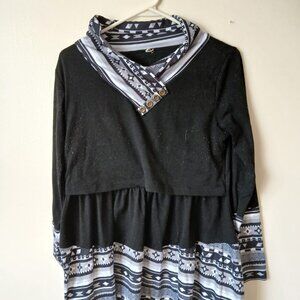 Black and White Long Sleeved Nursing Top Size Small